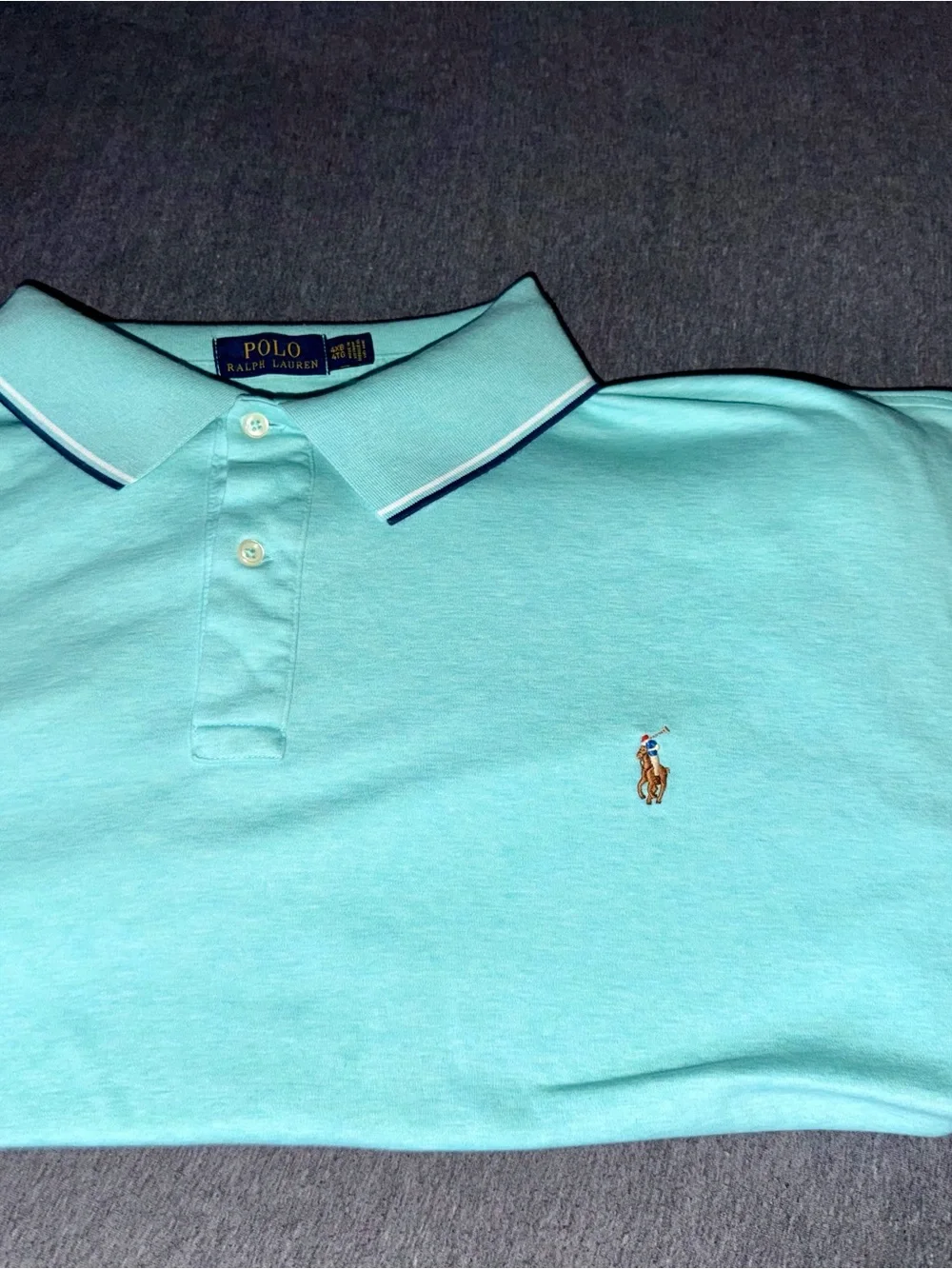 Ralph Lauren Polo Shirt in Mint Green with Navy Trim